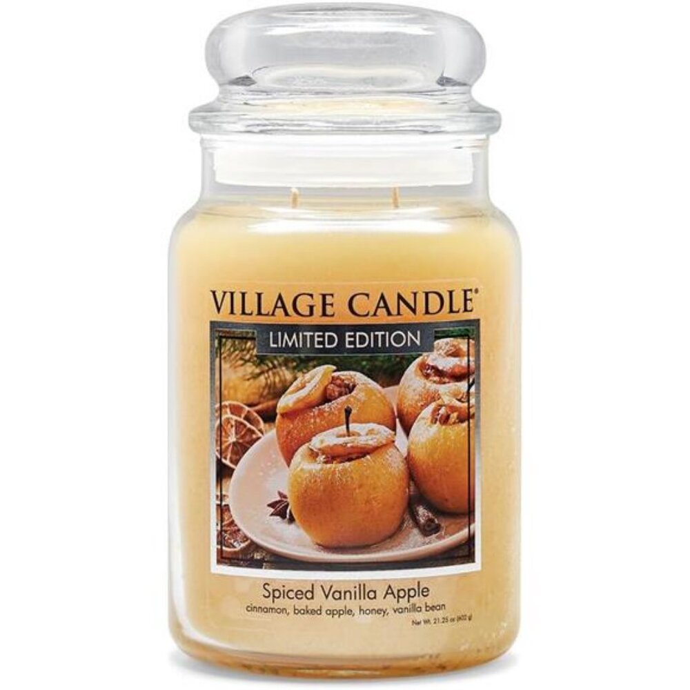 Spiced Vanilla Apple Large Glass Apothecary Jar Scented Candle 21.25 oz Ivory